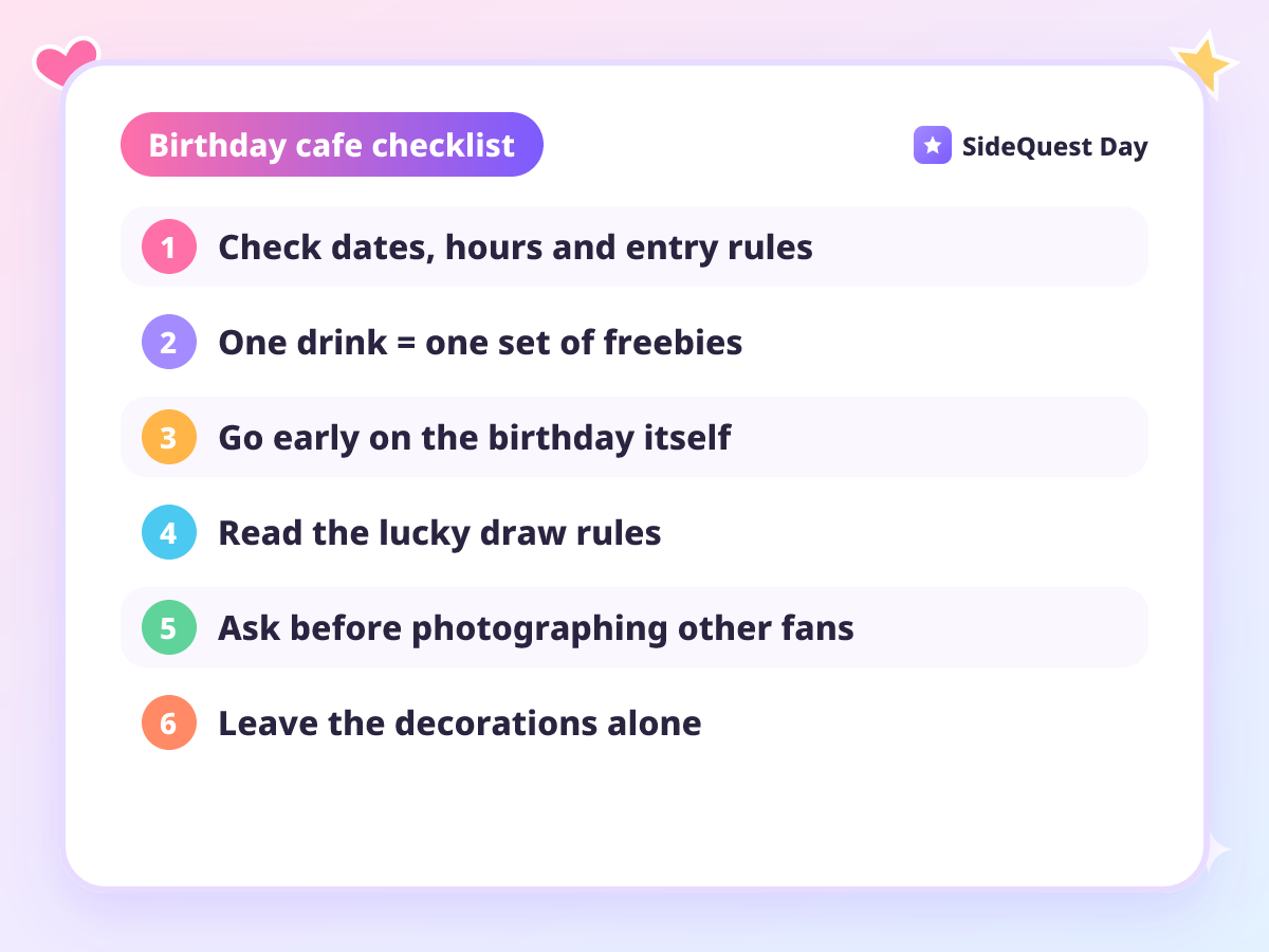 Birthday cafe checklist