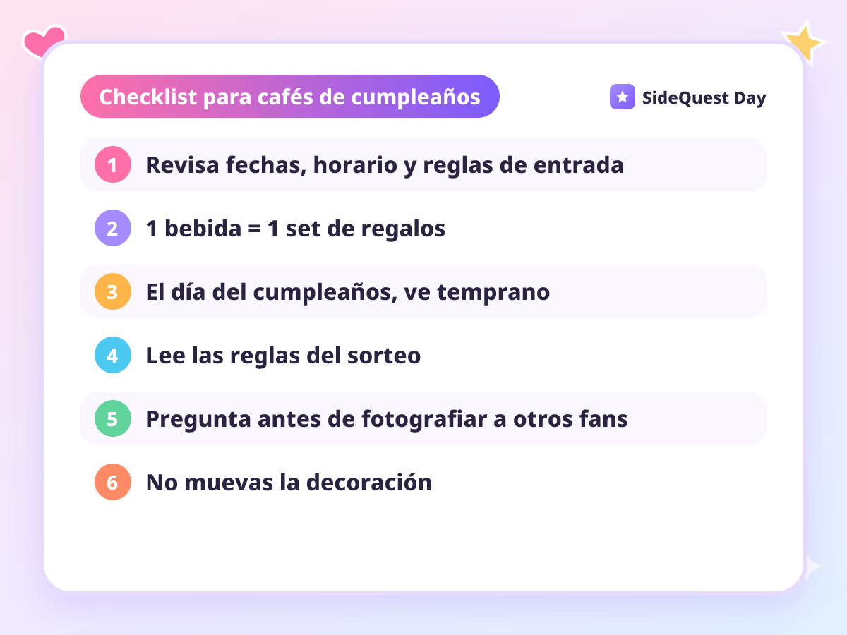 Checklist para cafés de cumpleaños