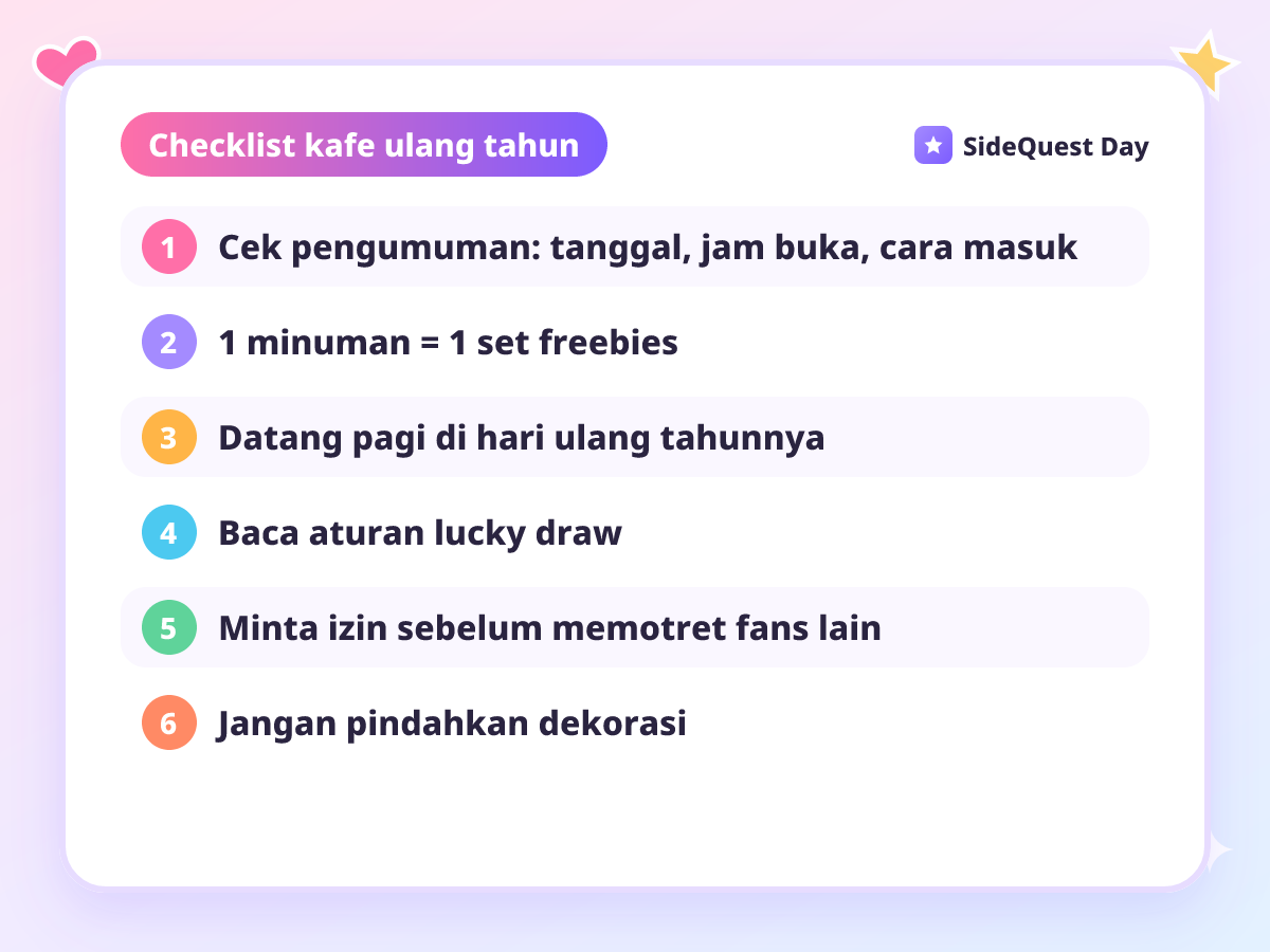 Checklist kafe ulang tahun