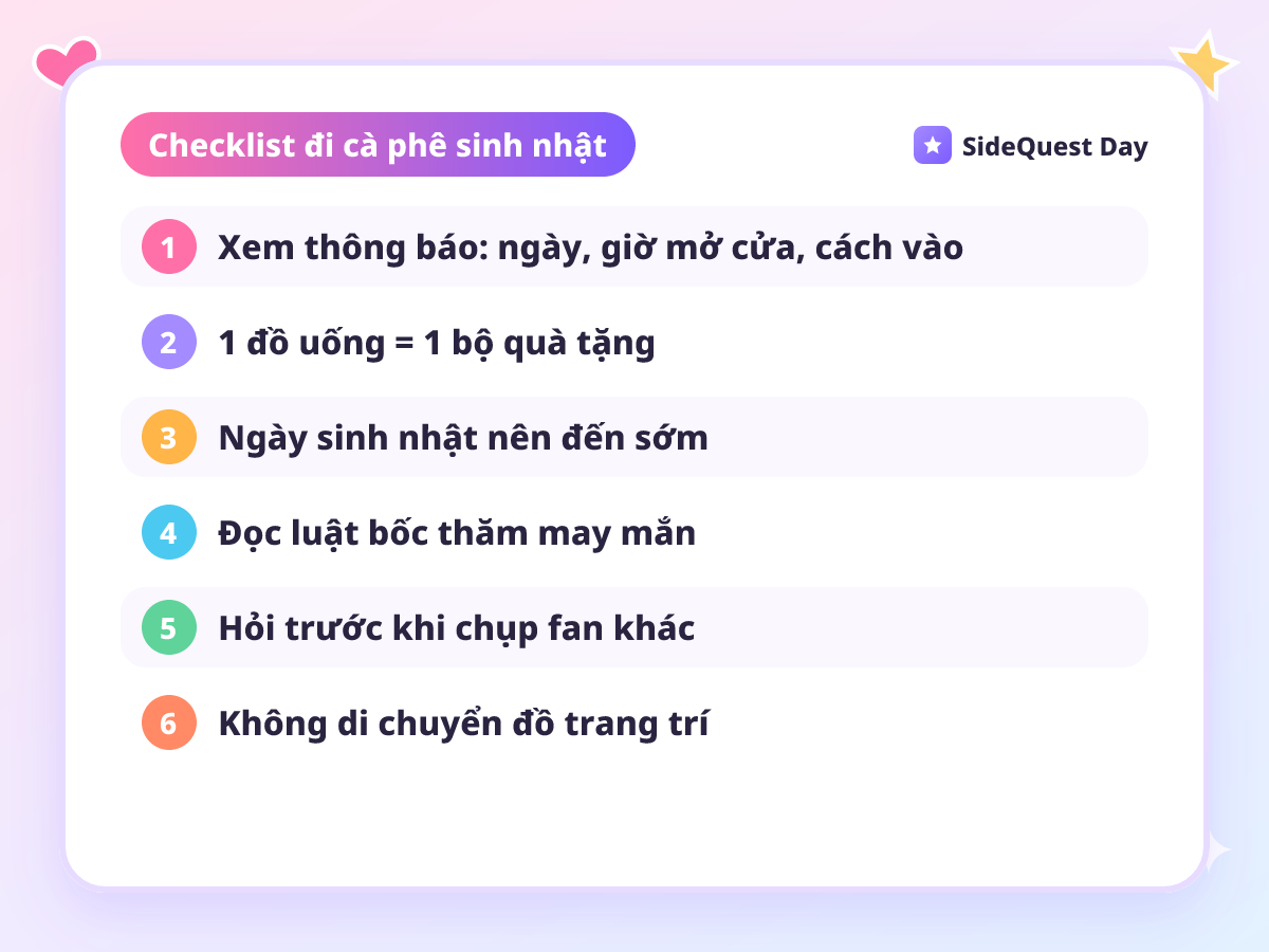 Checklist đi cà phê sinh nhật