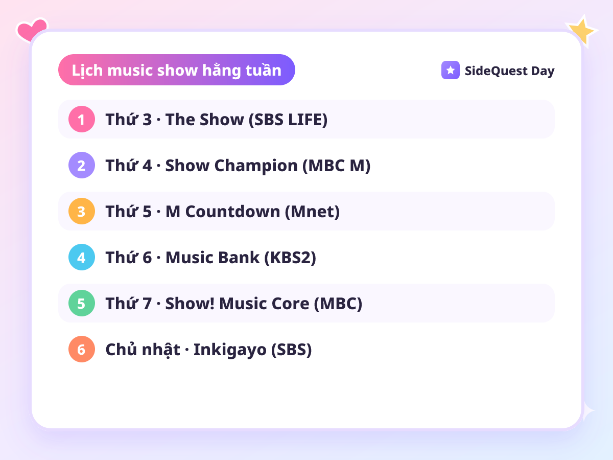 Lịch music show hằng tuần